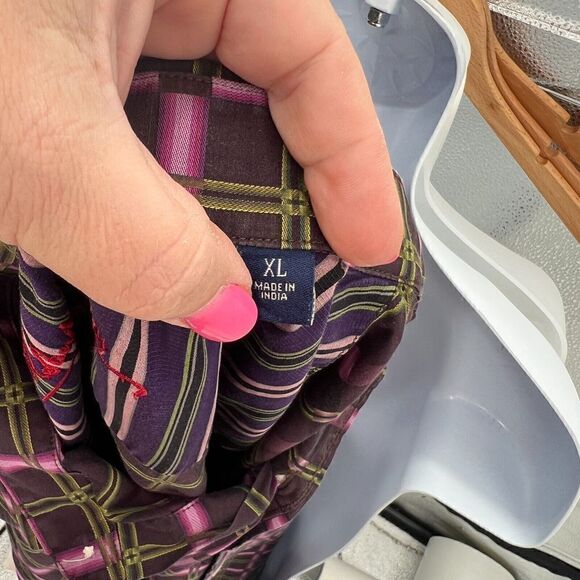 Robert Graham Men's Button Down Shirt XL Purple Green Fluorescent 100% Cotton - Picture 12 of 14